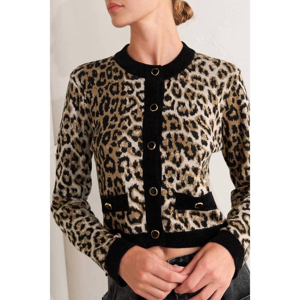 NEW FLYING TOMATO kristen animal print knit cardigan in leopard - Picture 3 of 7